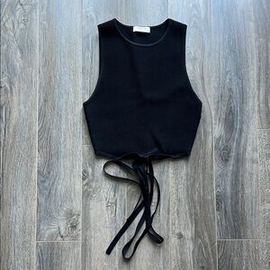Aritzia Babaton Sculpt Knit Black High Neck Tie Tank Top